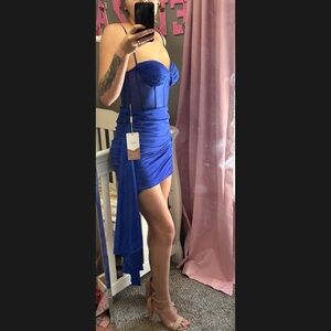 Stacees Blue Ruched Formal Dress